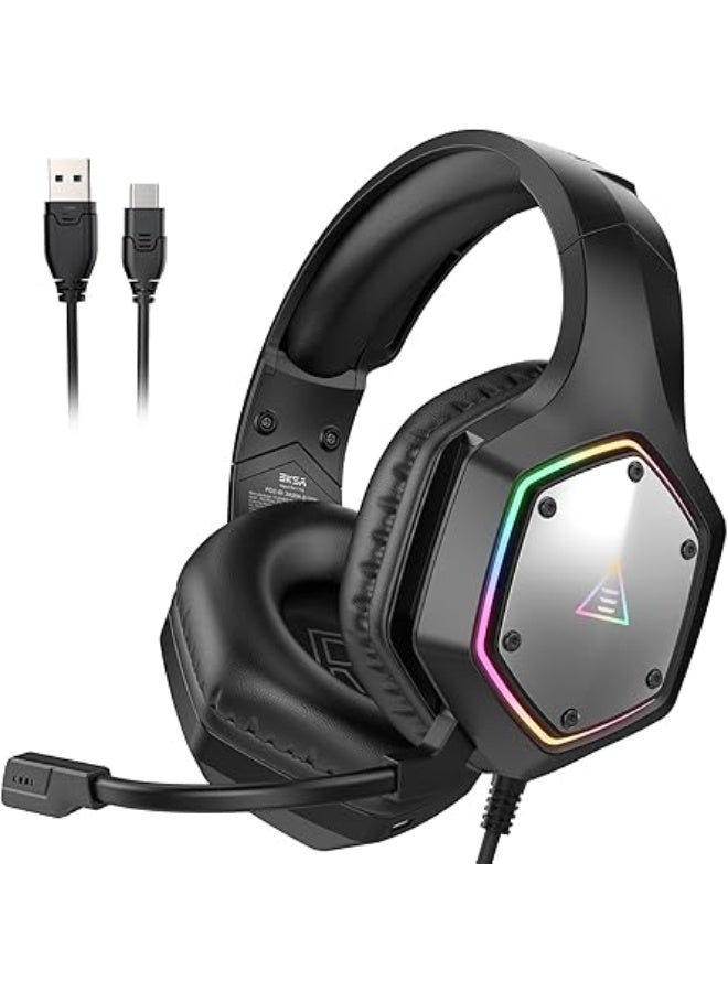 EKSA E1000 V2 Gaming Headset, PC Headset with USB C Plug, Wired Headphones with Noise Canceling Microphone, 7.1 Surround Sound, RGB Light, include USB Adapter for Computer,Mac, PS4/PS5 Console, Laptop - Image 1